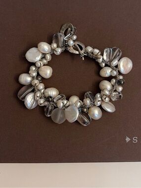 Silpada Pearl, Quartz, Glass, ‘EFFERVESCENCE’ 925 Sterling Silver Bracelet B2180